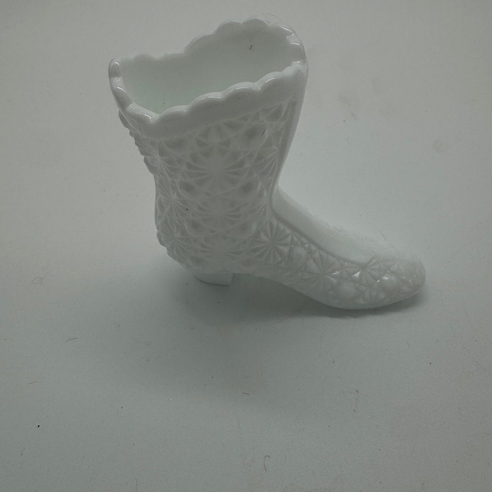 Vintage Fenton hobnail milk glass 4.25 inch boot .